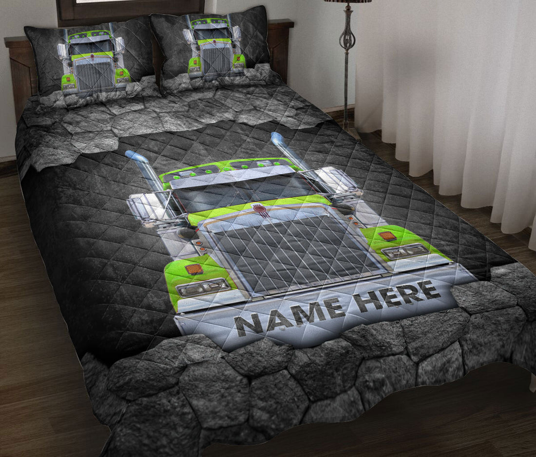 Ohaprints-Quilt-Bed-Set-Pillowcase-Green-Truck-Trucker-Driver-Gift-Crack-Custom-Personalized-Name-Blanket-Bedspread-Bedding-3490-Throw (55'' x 60'')