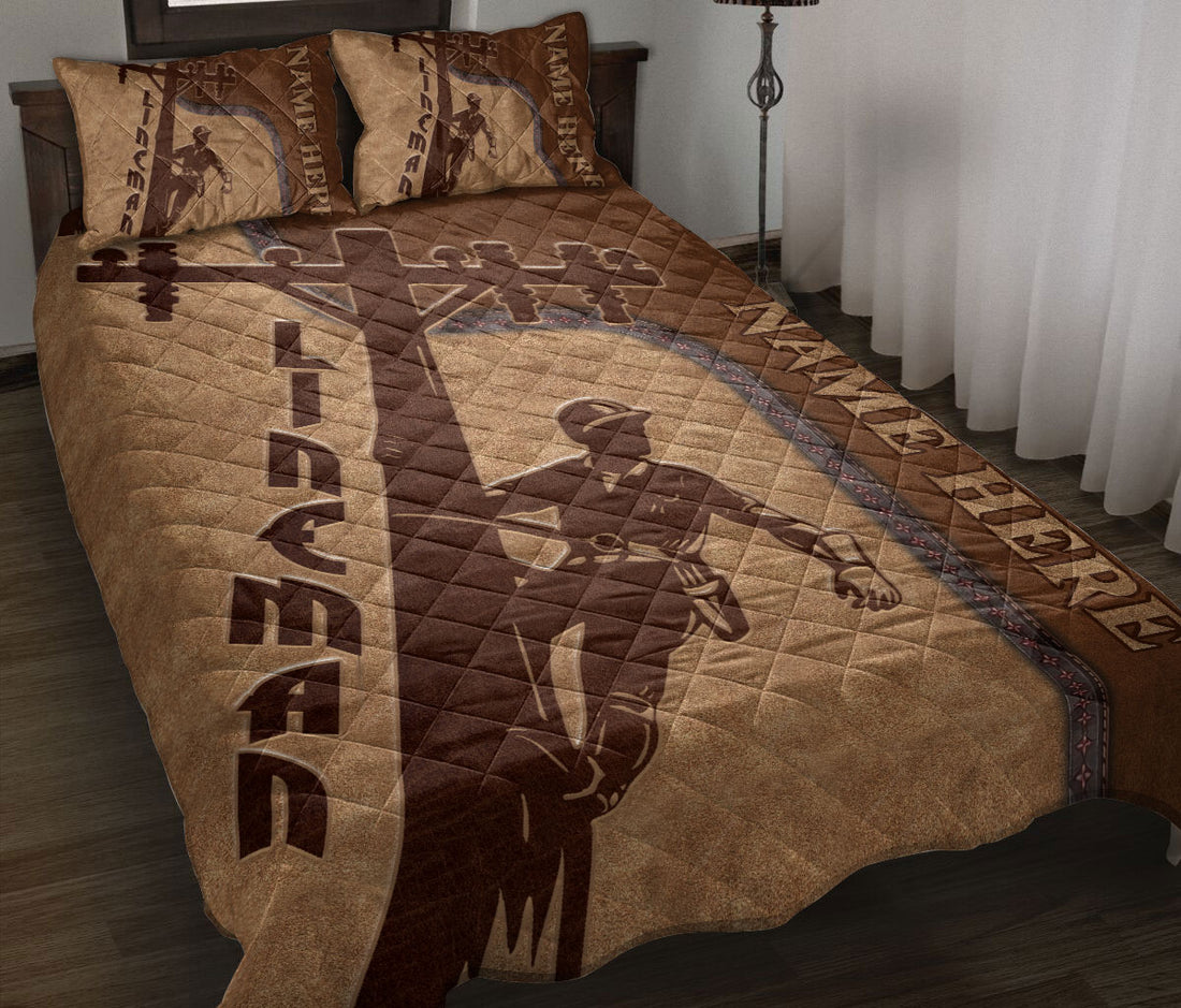 Ohaprints-Quilt-Bed-Set-Pillowcase-Electrician-Lineman-Brown-Pattern-Unique-Gift-Custom-Personalized-Name-Blanket-Bedspread-Bedding-1079-Throw (55'' x 60'')