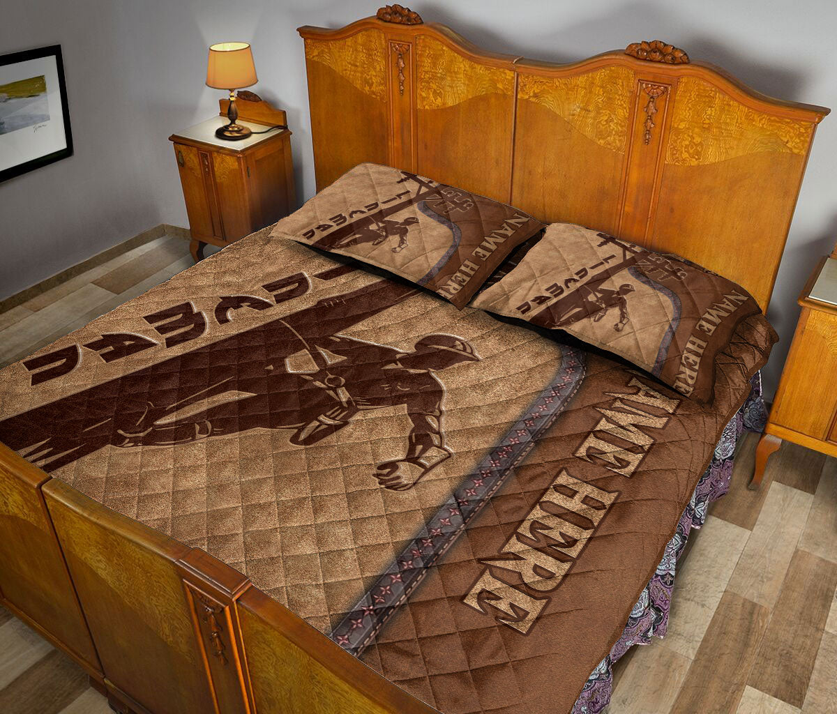 Ohaprints-Quilt-Bed-Set-Pillowcase-Electrician-Lineman-Brown-Pattern-Unique-Gift-Custom-Personalized-Name-Blanket-Bedspread-Bedding-1079-Queen (80'' x 90'')