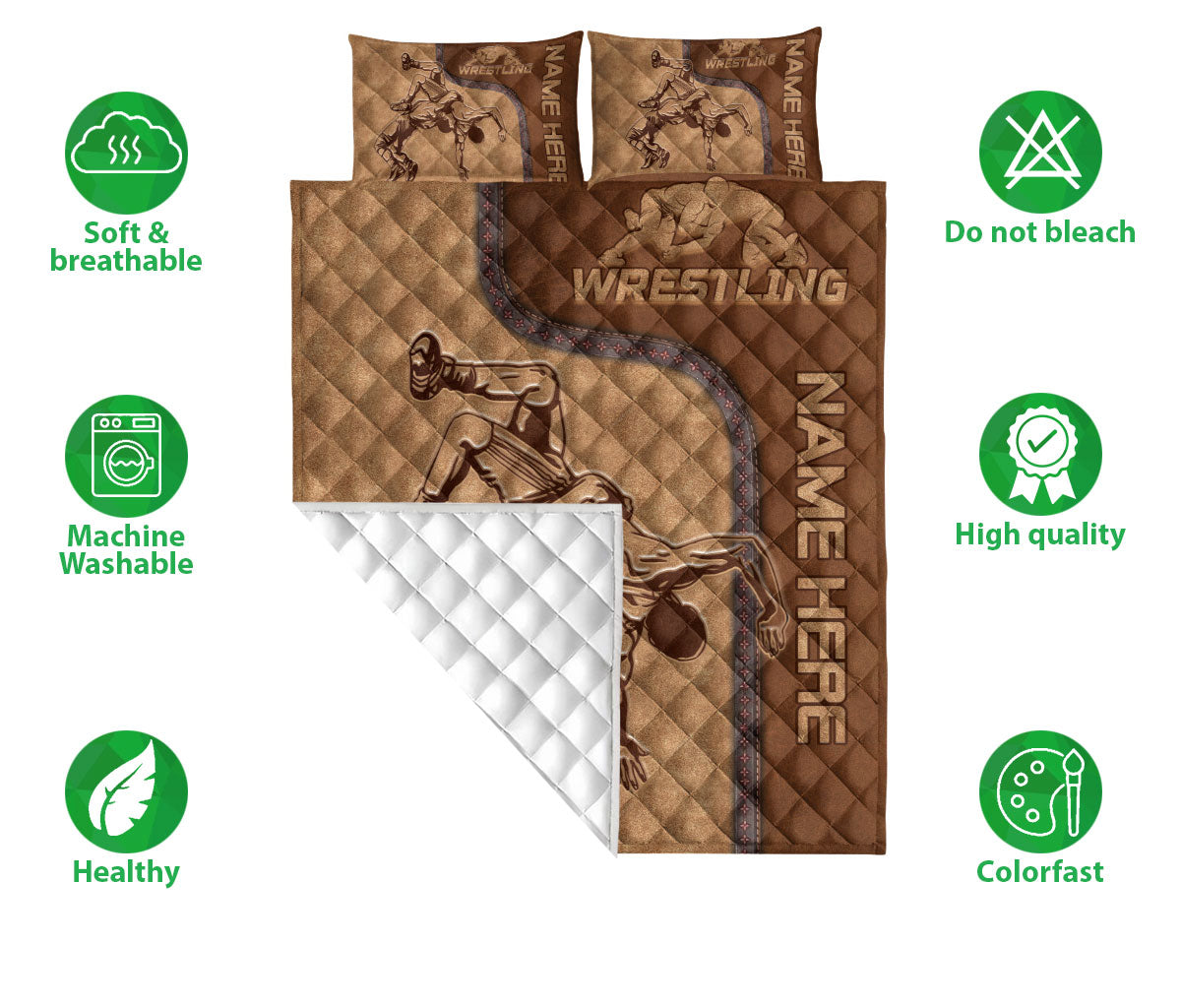 Ohaprints-Quilt-Bed-Set-Pillowcase-Wrestling-Lover-Wrestler-Brown-Pattern-Unique-Gift-Custom-Personalized-Name-Blanket-Bedspread-Bedding-2995-Double (70'' x 80'')