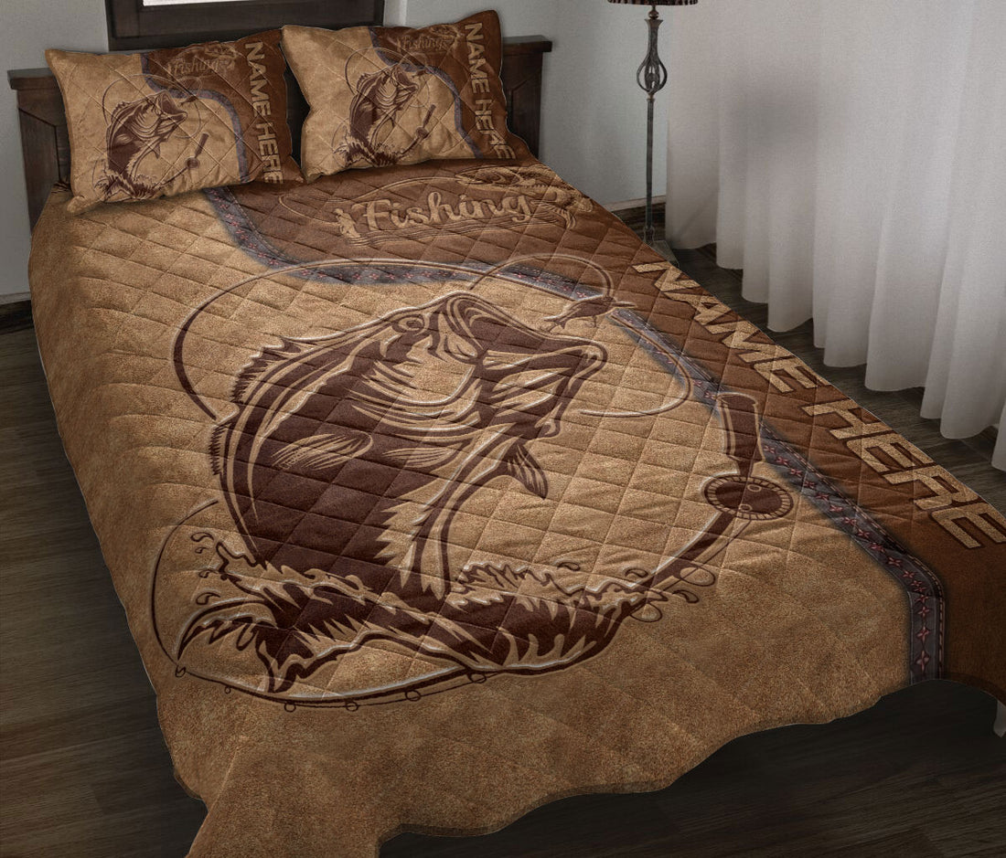 Ohaprints-Quilt-Bed-Set-Pillowcase-Fishing-Lover-Fisherman-Brown-Pattern-Unique-Gift-Custom-Personalized-Name-Blanket-Bedspread-Bedding-2972-Throw (55'' x 60'')