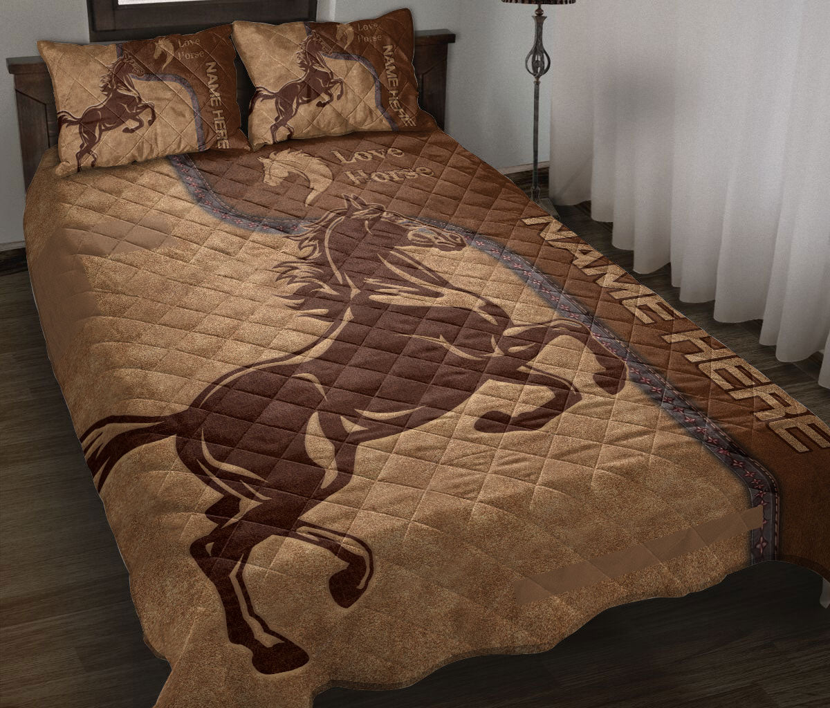 Ohaprints-Quilt-Bed-Set-Pillowcase-Love-Horse-Running-Animal-Brown-Pattern-Unique-Gift-Custom-Personalized-Name-Blanket-Bedspread-Bedding-658-Throw (55'' x 60'')