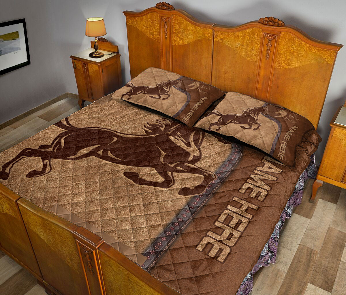 Ohaprints-Quilt-Bed-Set-Pillowcase-Love-Horse-Running-Animal-Brown-Pattern-Unique-Gift-Custom-Personalized-Name-Blanket-Bedspread-Bedding-658-Queen (80'' x 90'')