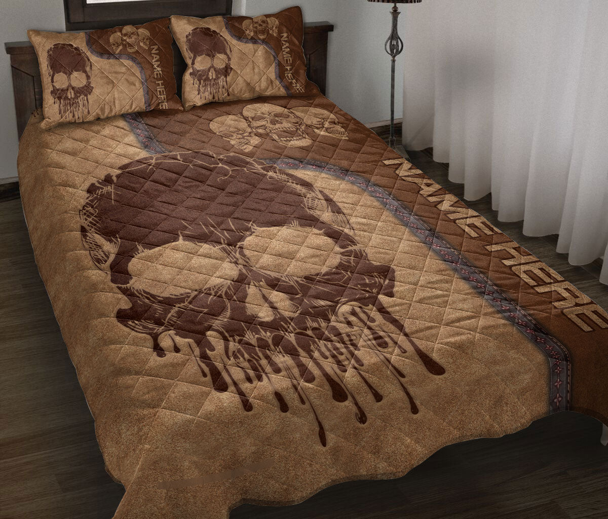 Ohaprints-Quilt-Bed-Set-Pillowcase-Skull-Melting-Lover-Brown-Boho-Pattern-Unique-Gift-Custom-Personalized-Name-Blanket-Bedspread-Bedding-1961-Throw (55'' x 60'')