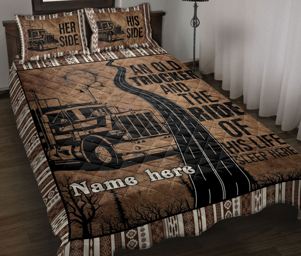 Ohaprints-Quilt-Bed-Set-Pillowcase-An-Old-Trucker-&-The-Ride-Of-His-Life-Sleep-Here-Custom-Personalized-Name-Blanket-Bedspread-Bedding-793-Throw (55'' x 60'')