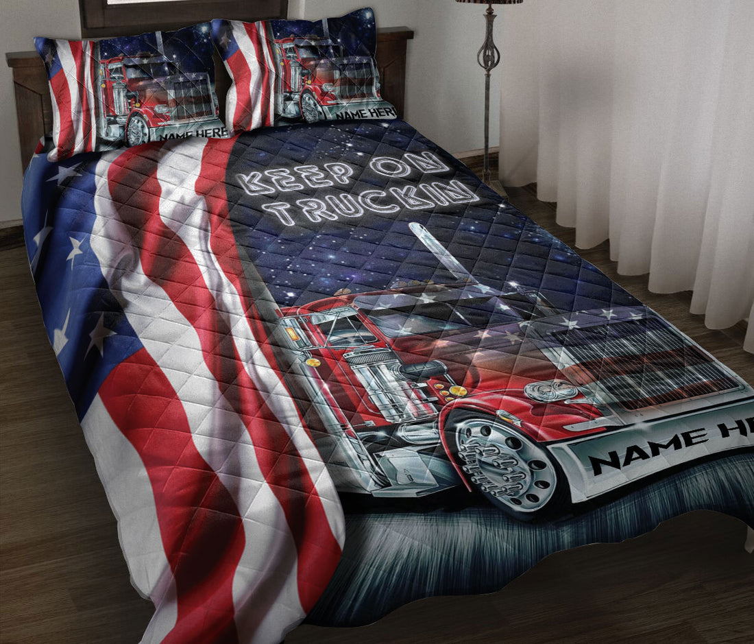 Ohaprints-Quilt-Bed-Set-Pillowcase-Keep-On-Truckin'-Trucker-Truck-Driver-Unique-Gift-Custom-Personalized-Name-Blanket-Bedspread-Bedding-689-Throw (55'' x 60'')
