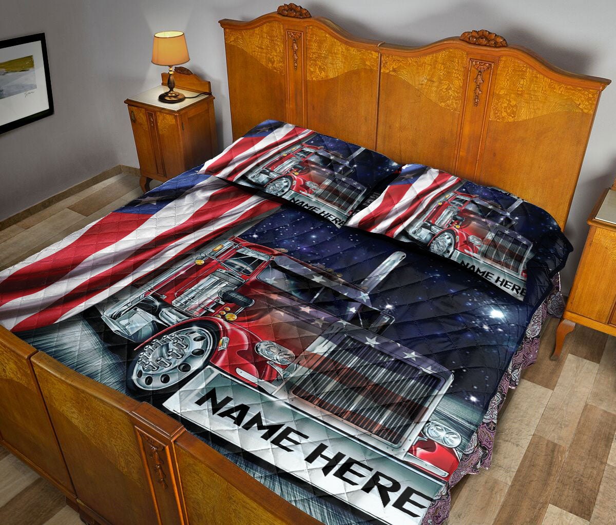 Ohaprints-Quilt-Bed-Set-Pillowcase-Keep-On-Truckin'-Trucker-Truck-Driver-Unique-Gift-Custom-Personalized-Name-Blanket-Bedspread-Bedding-689-King (90'' x 100'')