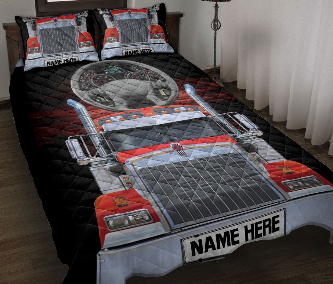 Ohaprints-Quilt-Bed-Set-Pillowcase-Red-Truck-Love-Trucker-Truck-Driver-Unique-Gift-Custom-Personalized-Name-Blanket-Bedspread-Bedding-2419-Throw (55'' x 60'')