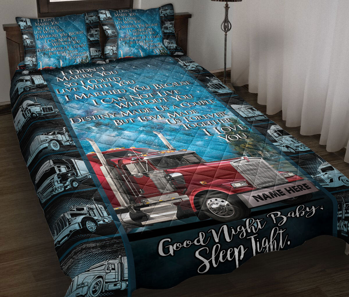 Ohaprints-Quilt-Bed-Set-Pillowcase-Good-Night-Baby-Sleep-Tight-Trucker-Truck-Driver-Gift-Custom-Personalized-Name-Blanket-Bedspread-Bedding-703-Throw (55'' x 60'')