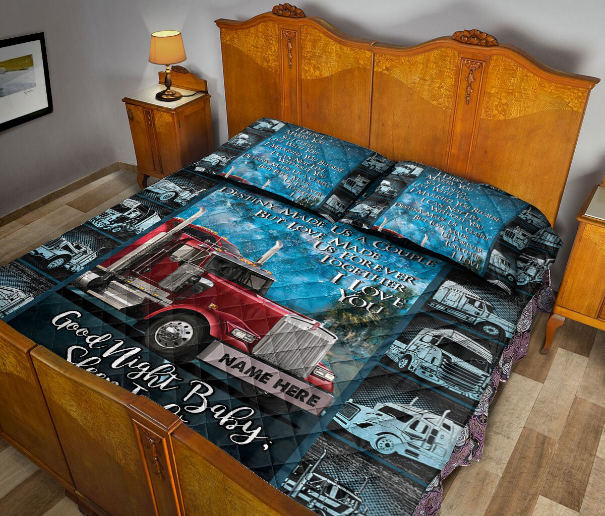 Ohaprints-Quilt-Bed-Set-Pillowcase-Good-Night-Baby-Sleep-Tight-Trucker-Truck-Driver-Gift-Custom-Personalized-Name-Blanket-Bedspread-Bedding-703-Queen (80'' x 90'')