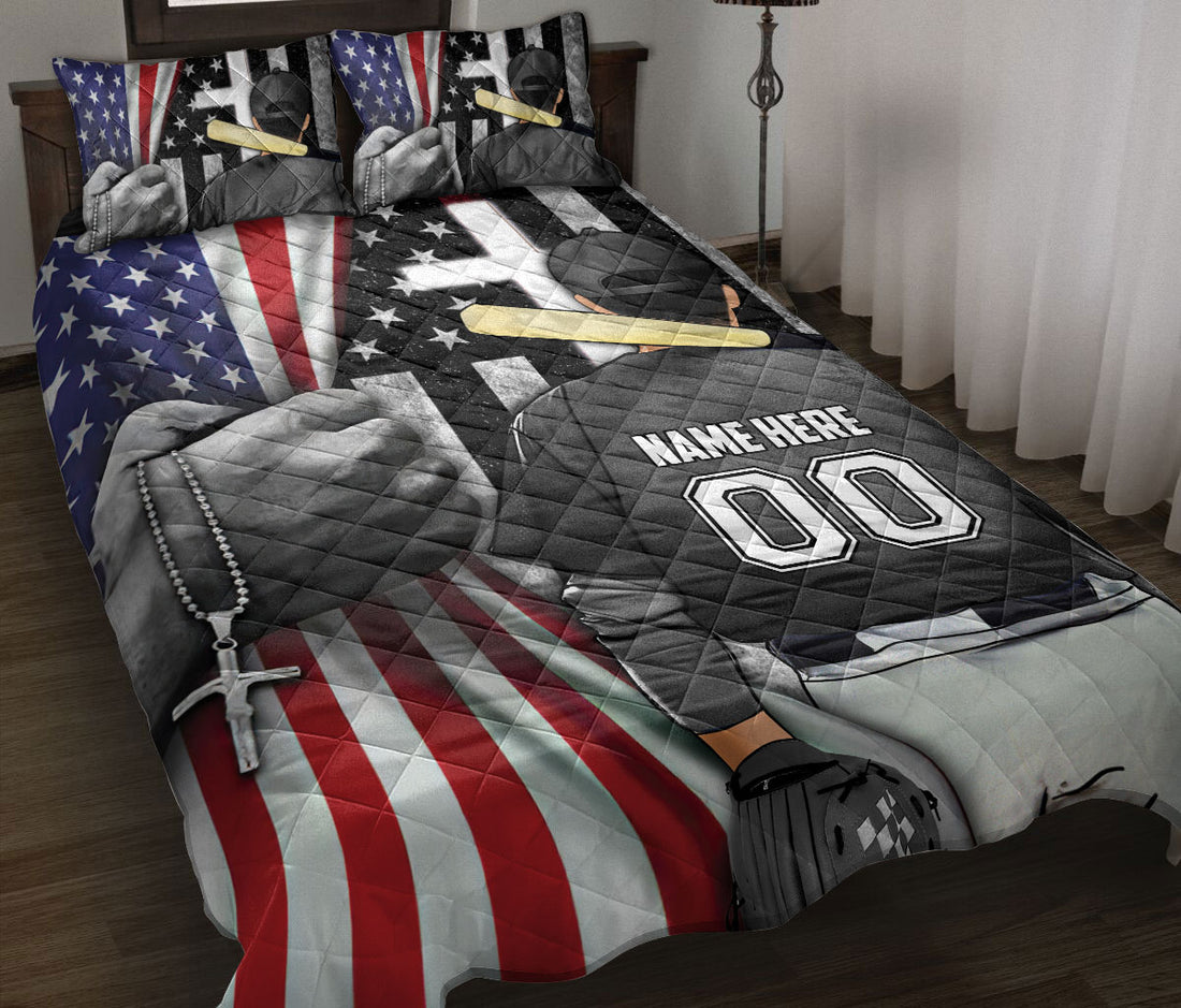 Ohaprints-Quilt-Bed-Set-Pillowcase-Baseball-Player-Christian-American-Flag-Cross-Custom-Personalized-Name-Number-Blanket-Bedspread-Bedding-3019-Throw (55'' x 60'')