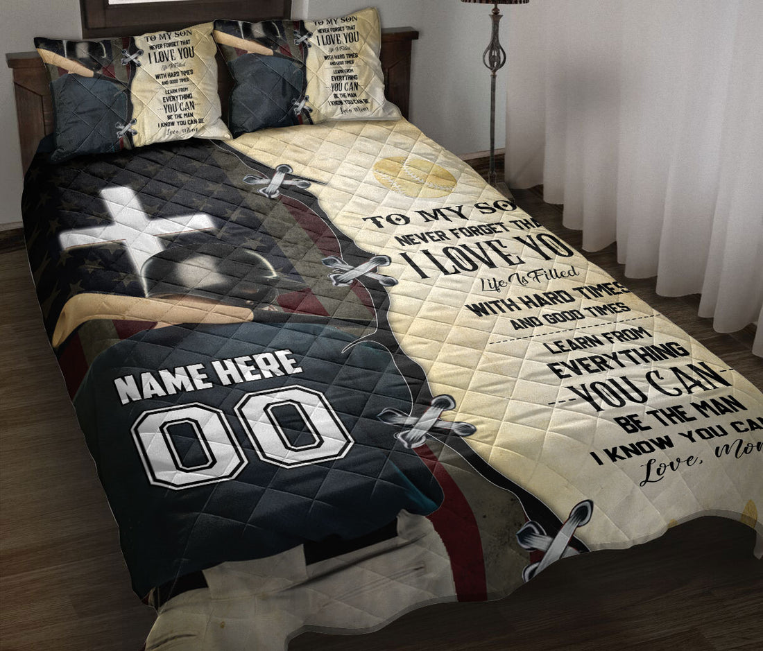 Ohaprints-Quilt-Bed-Set-Pillowcase-Baseball-Player-To-My-Son-American-Flag-Gift-Custom-Personalized-Name-Number-Blanket-Bedspread-Bedding-701-Throw (55'' x 60'')