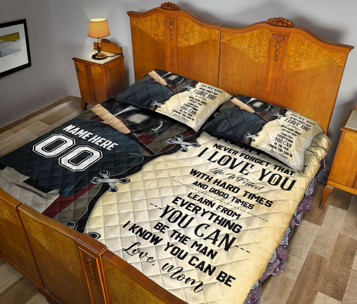 Ohaprints-Quilt-Bed-Set-Pillowcase-Baseball-Player-To-My-Son-American-Flag-Gift-Custom-Personalized-Name-Number-Blanket-Bedspread-Bedding-701-Queen (80'' x 90'')