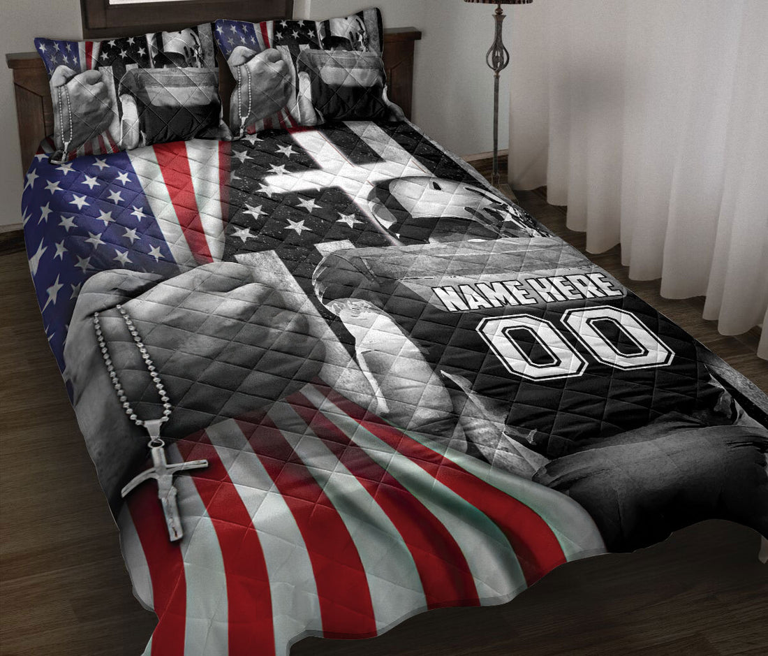 Ohaprints-Quilt-Bed-Set-Pillowcase-Football-Player-Christian-American-Flag-Cross-Custom-Personalized-Name-Number-Blanket-Bedspread-Bedding-2967-Throw (55'' x 60'')