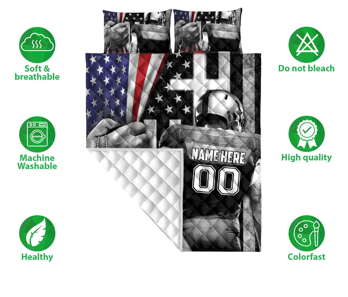 Ohaprints-Quilt-Bed-Set-Pillowcase-Football-Player-Christian-American-Flag-Cross-Custom-Personalized-Name-Number-Blanket-Bedspread-Bedding-2967-Double (70'' x 80'')