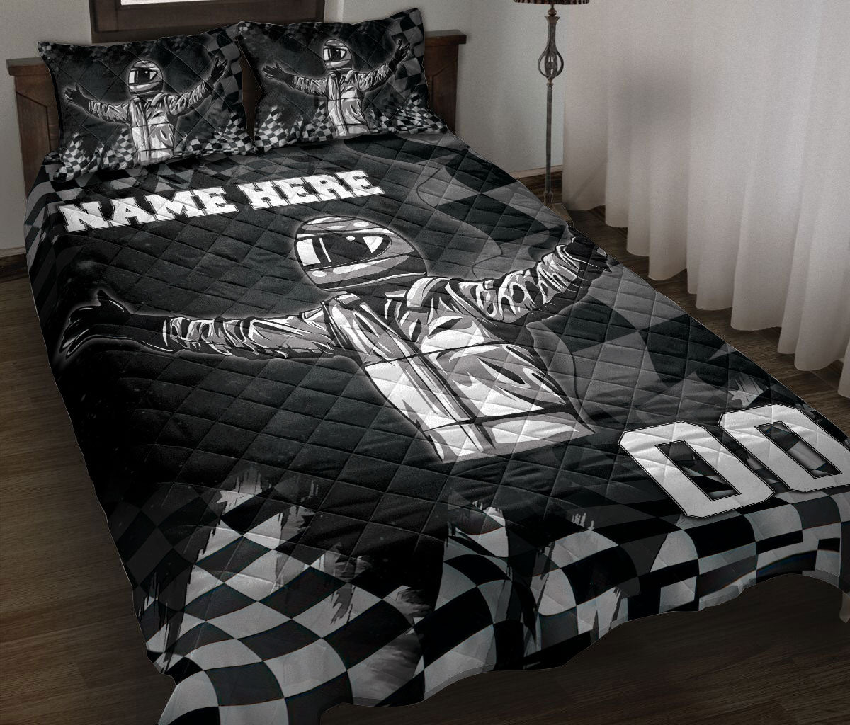 Ohaprints-Quilt-Bed-Set-Pillowcase-Racing-Lover-Racer-Checkered-Flag-Unique-Gift-Custom-Personalized-Name-Number-Blanket-Bedspread-Bedding-2971-Throw (55'' x 60'')