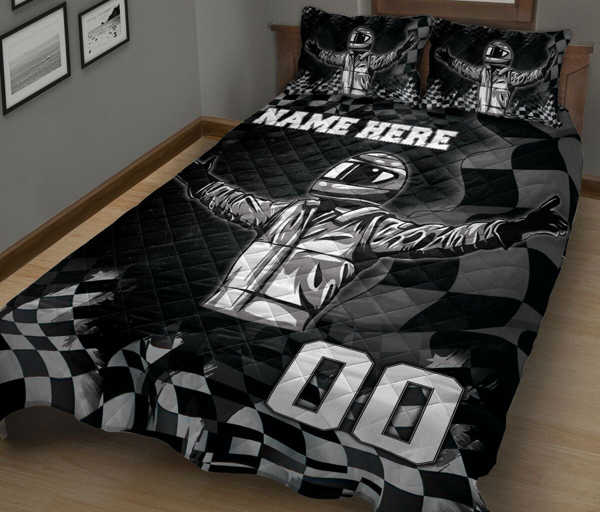 Ohaprints-Quilt-Bed-Set-Pillowcase-Racing-Lover-Racer-Checkered-Flag-Unique-Gift-Custom-Personalized-Name-Number-Blanket-Bedspread-Bedding-2971-King (90'' x 100'')