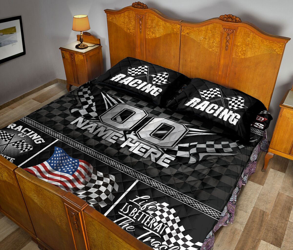 Ohaprints-Quilt-Bed-Set-Pillowcase-Racing-Racer-Life-Is-Better-At-The-Track-Gift-Custom-Personalized-Name-Number-Blanket-Bedspread-Bedding-1962-Queen (80'' x 90'')