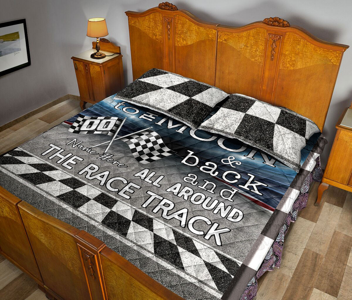 Ohaprints-Quilt-Bed-Set-Pillowcase-Racing-Love-You-To-The-Moon-&-Back-Unique-Gift-Custom-Personalized-Name-Number-Blanket-Bedspread-Bedding-1374-Queen (80'' x 90'')