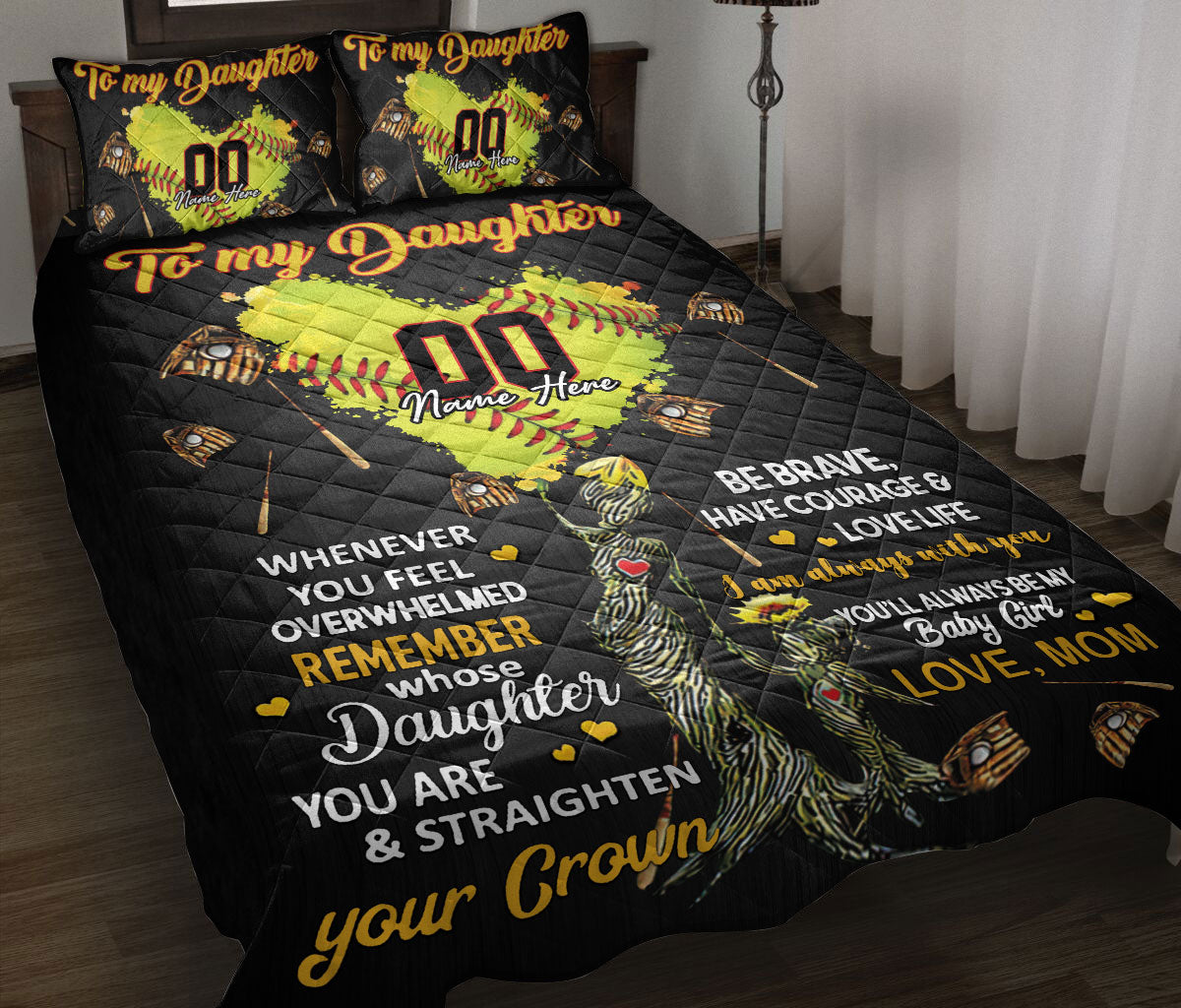 Ohaprints-Quilt-Bed-Set-Pillowcase-Softball-Heart-To-My-Daughter-Gift-From-Mom-Custom-Personalized-Name-Number-Blanket-Bedspread-Bedding-2555-Throw (55'' x 60'')