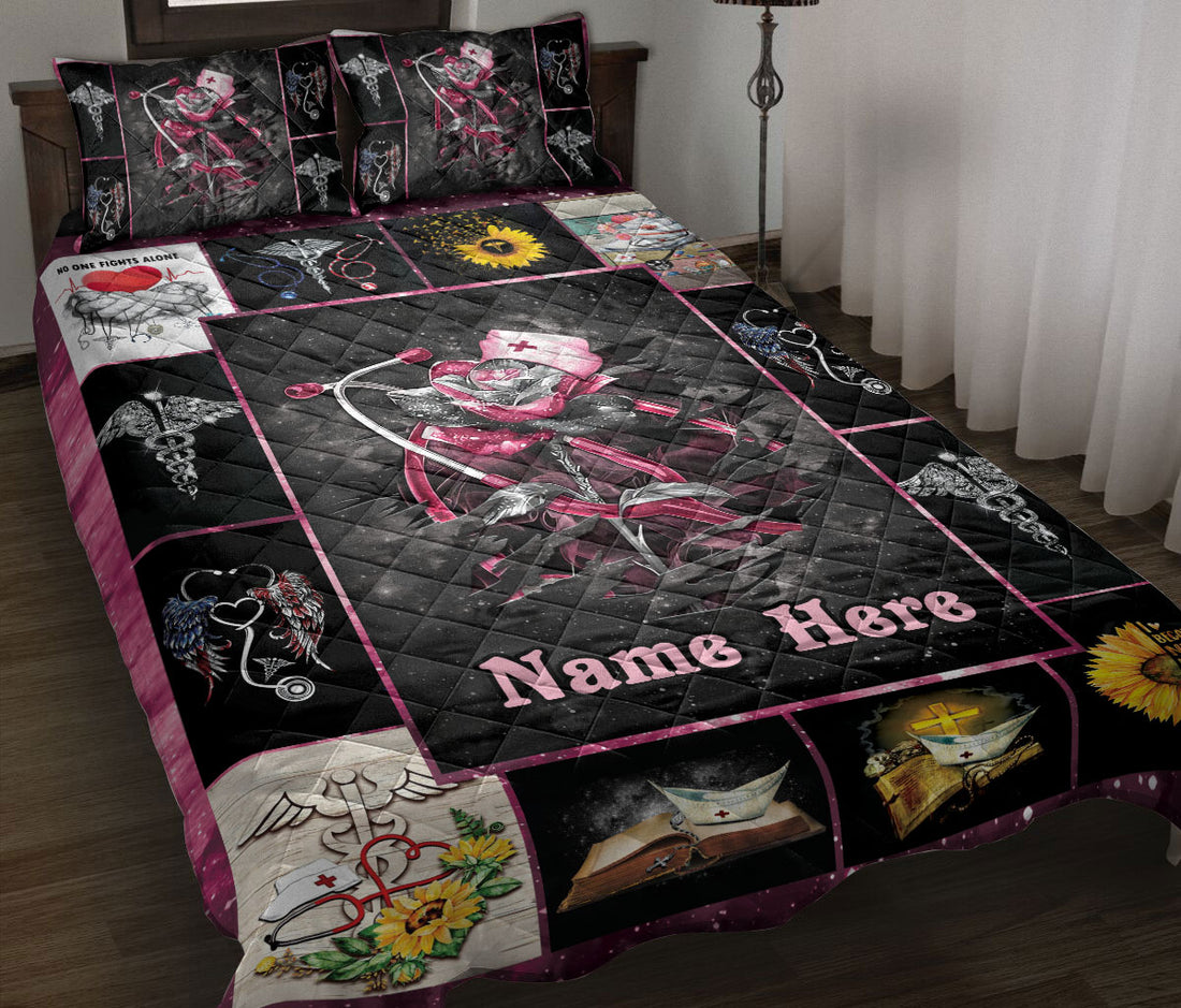 Ohaprints-Quilt-Bed-Set-Pillowcase-Nurse-Nursing-Scrub-Life-Pink-Rose-Pattern-Gift-Custom-Personalized-Name-Blanket-Bedspread-Bedding-129-Throw (55'' x 60'')