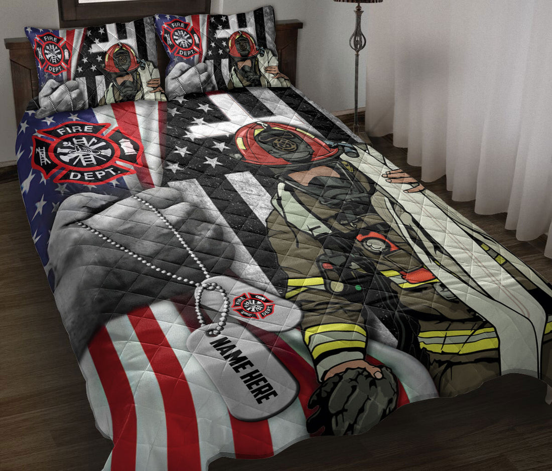 Ohaprints-Quilt-Bed-Set-Pillowcase-Proud-Firefighter-Fireman-American-Flag-Pattern-Gift-Custom-Personalized-Name-Blanket-Bedspread-Bedding-2968-Throw (55'' x 60'')