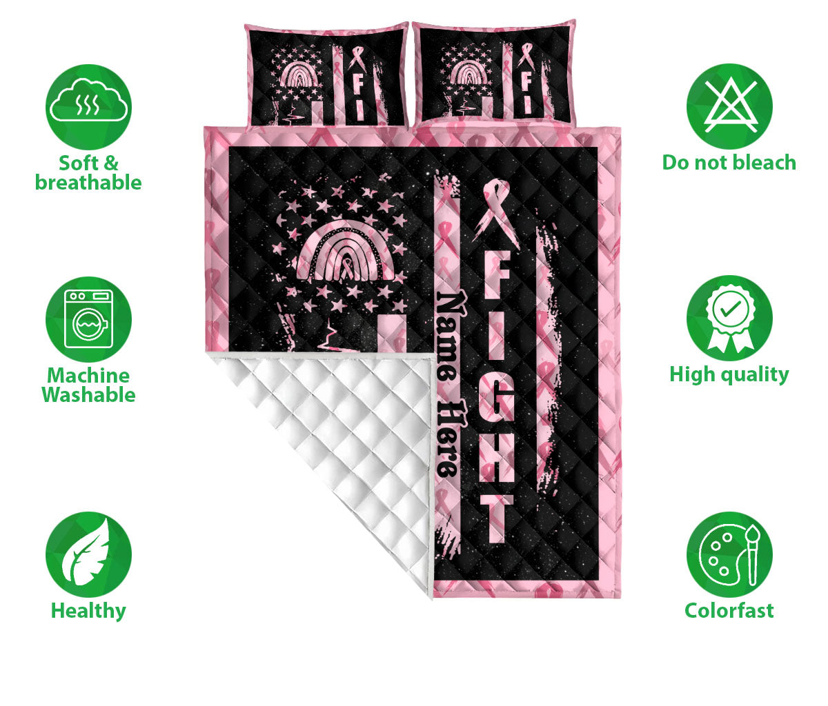 Ohaprints-Quilt-Bed-Set-Pillowcase-Breast-Cancer-Fight-Awareness-Get-Well-Soon-Gift-Custom-Personalized-Name-Blanket-Bedspread-Bedding-1373-Double (70'' x 80'')