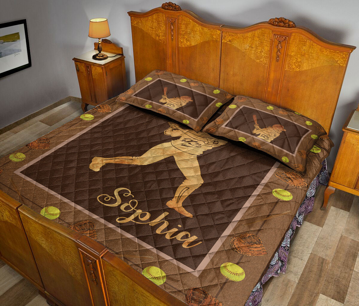 Ohaprints-Quilt-Bed-Set-Pillowcase-Softball-Player-Ball-Pattern-Sports-Unique-Gift-Custom-Personalized-Name-Blanket-Bedspread-Bedding-2553-Queen (80'' x 90'')