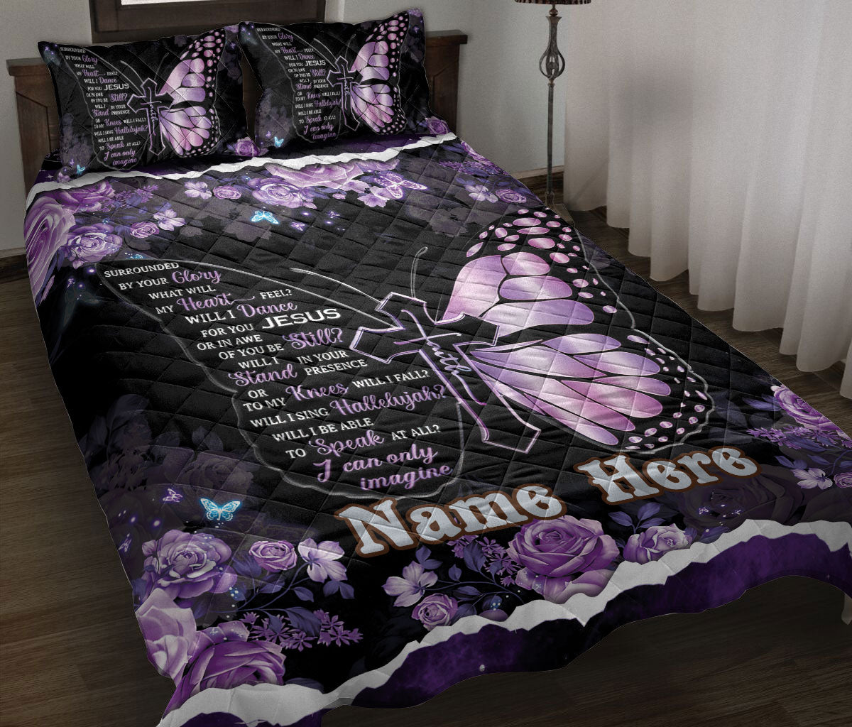 Ohaprints-Quilt-Bed-Set-Pillowcase-Jesus-Faith-Butterfly-Purple-Floral-Pattern-Gift-Custom-Personalized-Name-Blanket-Bedspread-Bedding-1798-Throw (55'' x 60'')