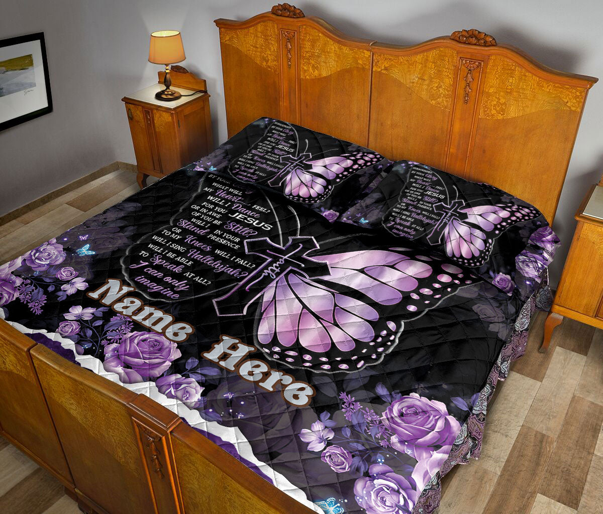 Ohaprints-Quilt-Bed-Set-Pillowcase-Jesus-Faith-Butterfly-Purple-Floral-Pattern-Gift-Custom-Personalized-Name-Blanket-Bedspread-Bedding-1798-Queen (80'' x 90'')