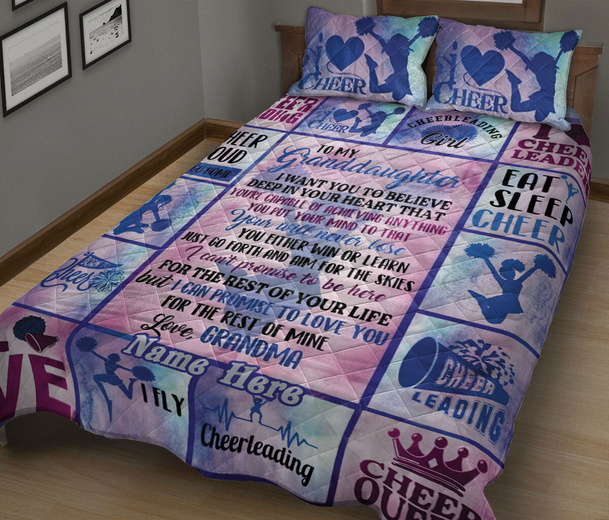 Ohaprints-Quilt-Bed-Set-Pillowcase-Cheerleading-Cheerleader-Pink-Gift-For-Granddaughter-Custom-Personalized-Name-Blanket-Bedspread-Bedding-1852-King (90'' x 100'')