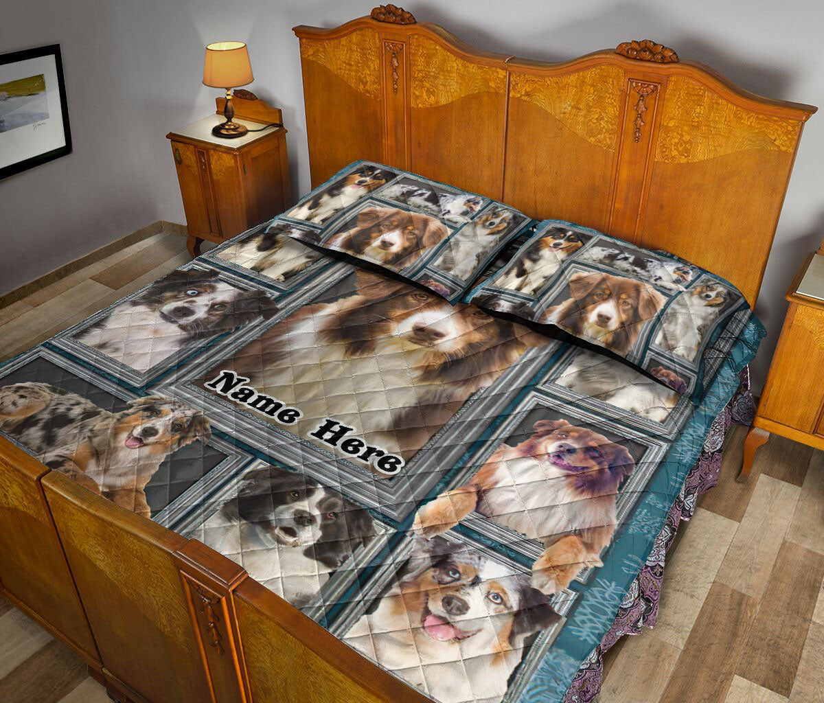 Ohaprints-Quilt-Bed-Set-Pillowcase-Australian-Shepherd-Aussie-Dog-Lover-Unique-Gift-Custom-Personalized-Name-Blanket-Bedspread-Bedding-638-Queen (80'' x 90'')