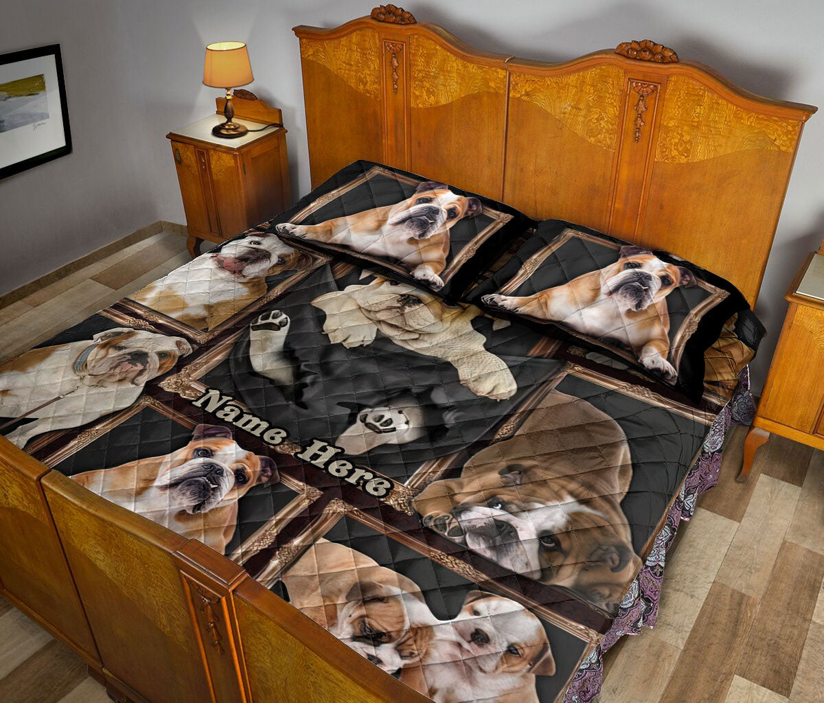 Ohaprints-Quilt-Bed-Set-Pillowcase-Cute-English-Bull-Bulldog-Dog-Lover-Unique-Gift-Custom-Personalized-Name-Blanket-Bedspread-Bedding-1082-Queen (80'' x 90'')