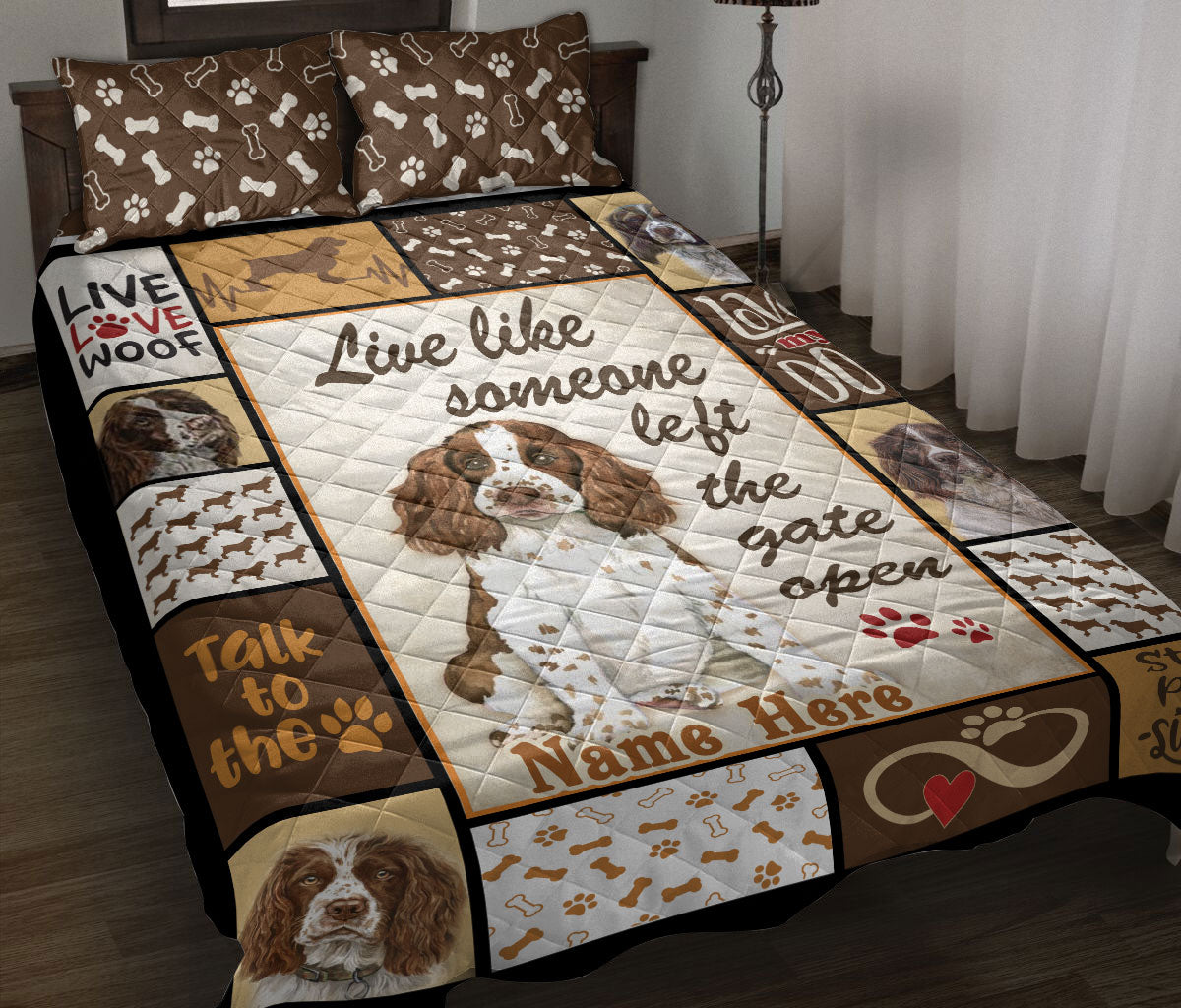 Ohaprints-Quilt-Bed-Set-Pillowcase-Springer-Spaniel-Live-Love-Woof-Dog-Lover-Gift-Custom-Personalized-Name-Blanket-Bedspread-Bedding-2252-Throw (55'' x 60'')