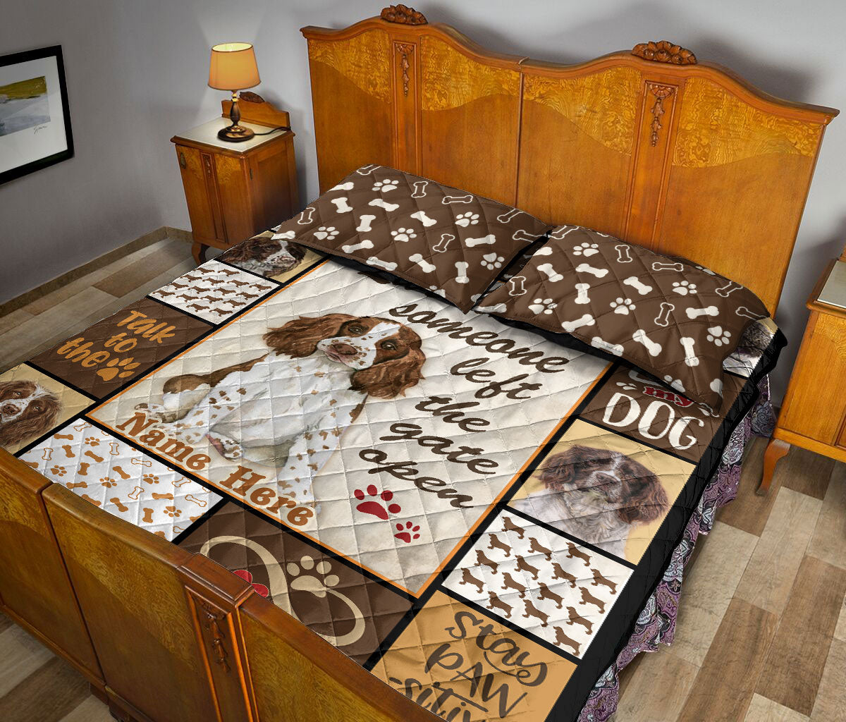 Ohaprints-Quilt-Bed-Set-Pillowcase-Springer-Spaniel-Live-Love-Woof-Dog-Lover-Gift-Custom-Personalized-Name-Blanket-Bedspread-Bedding-2252-Queen (80'' x 90'')