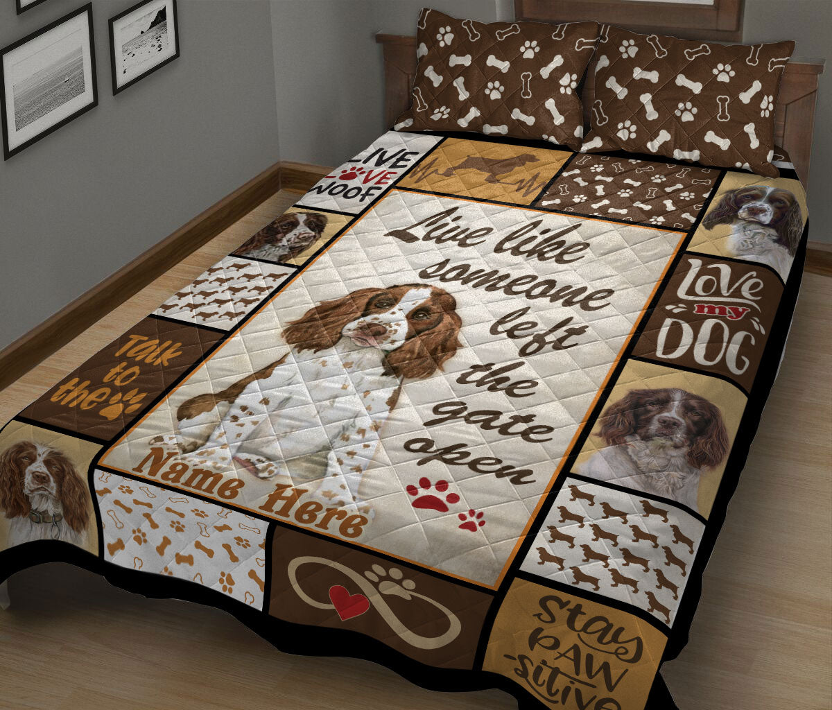 Ohaprints-Quilt-Bed-Set-Pillowcase-Springer-Spaniel-Live-Love-Woof-Dog-Lover-Gift-Custom-Personalized-Name-Blanket-Bedspread-Bedding-2252-King (90'' x 100'')