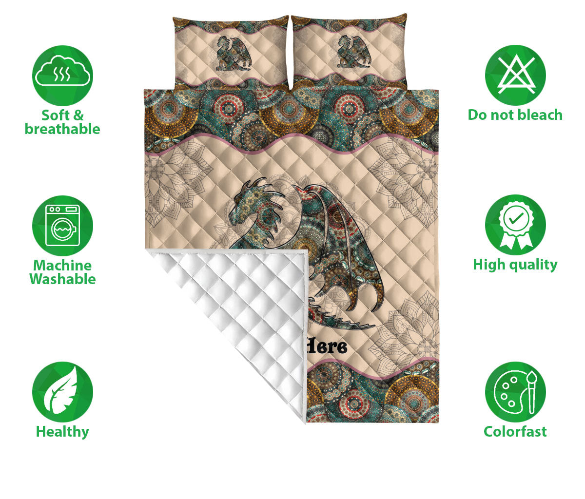 Ohaprints-Quilt-Bed-Set-Pillowcase-Dragon-Lover-Mandala-Floral-Pattern-Unique-Gift-Custom-Personalized-Name-Blanket-Bedspread-Bedding-94-Double (70'' x 80'')