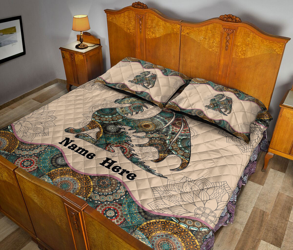 Ohaprints-Quilt-Bed-Set-Pillowcase-Dragon-Lover-Mandala-Floral-Pattern-Unique-Gift-Custom-Personalized-Name-Blanket-Bedspread-Bedding-94-Queen (80'' x 90'')