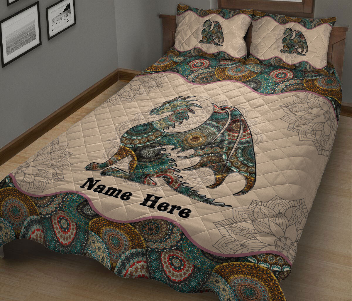 Ohaprints-Quilt-Bed-Set-Pillowcase-Dragon-Lover-Mandala-Floral-Pattern-Unique-Gift-Custom-Personalized-Name-Blanket-Bedspread-Bedding-94-King (90'' x 100'')