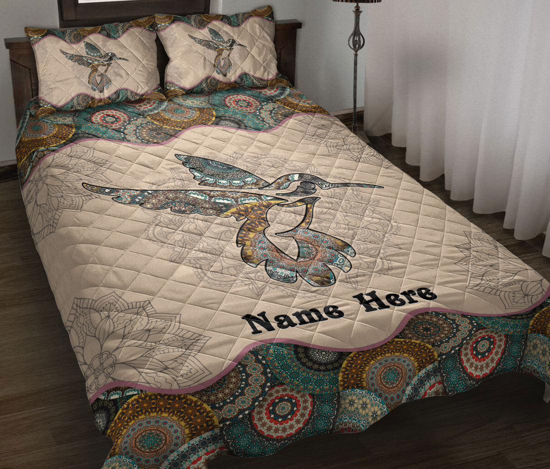 Ohaprints-Quilt-Bed-Set-Pillowcase-Hummingbird-Lover-Mandala-Floral-Pattern-Unique-Gift-Custom-Personalized-Name-Blanket-Bedspread-Bedding-633-Throw (55'' x 60'')