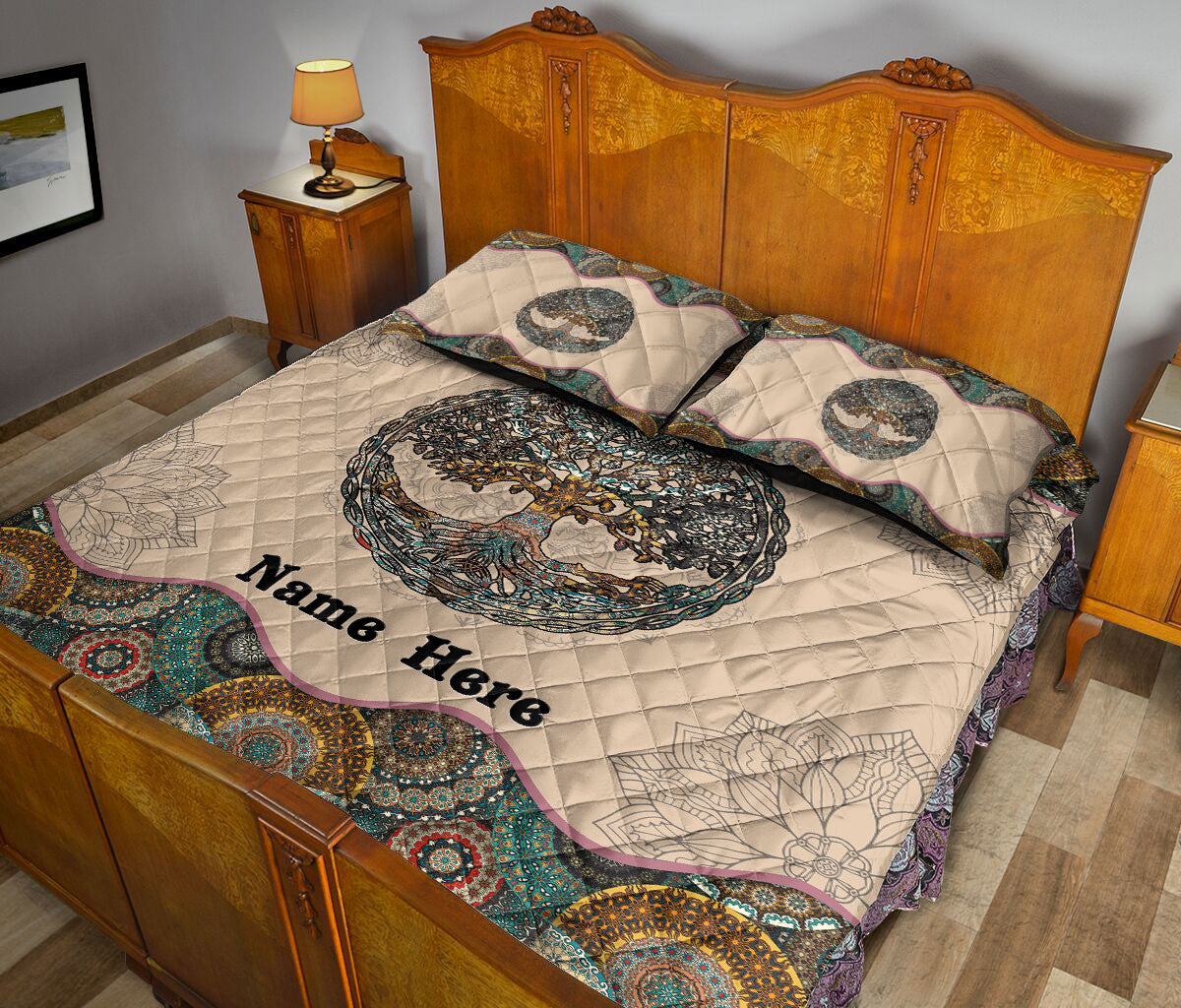 Ohaprints-Quilt-Bed-Set-Pillowcase-Tree-Of-Life-Mandala-Floral-Pattern-Unique-Gift-Custom-Personalized-Name-Blanket-Bedspread-Bedding-1214-Queen (80'' x 90'')