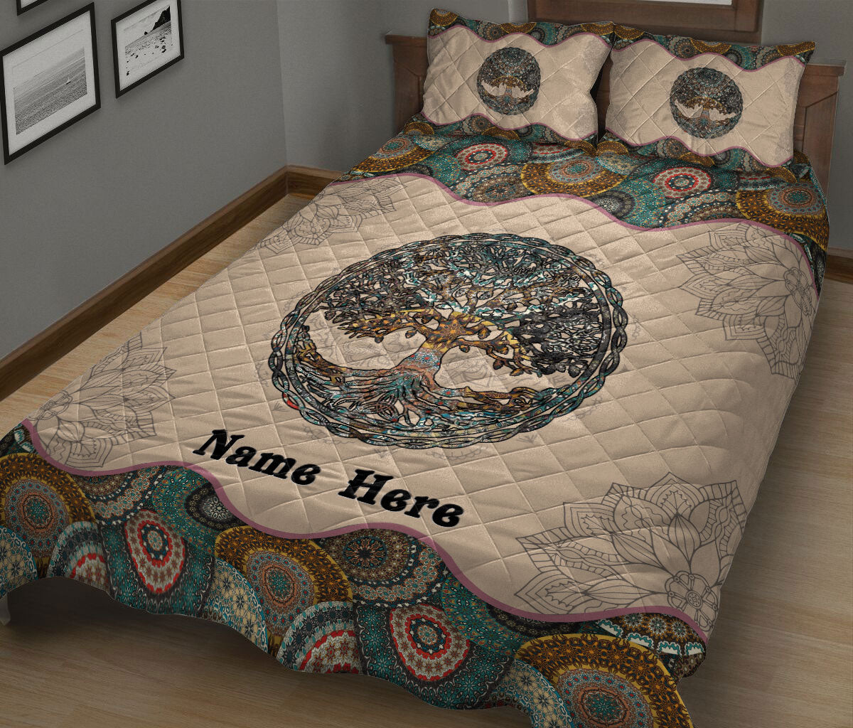 Ohaprints-Quilt-Bed-Set-Pillowcase-Tree-Of-Life-Mandala-Floral-Pattern-Unique-Gift-Custom-Personalized-Name-Blanket-Bedspread-Bedding-1214-King (90'' x 100'')