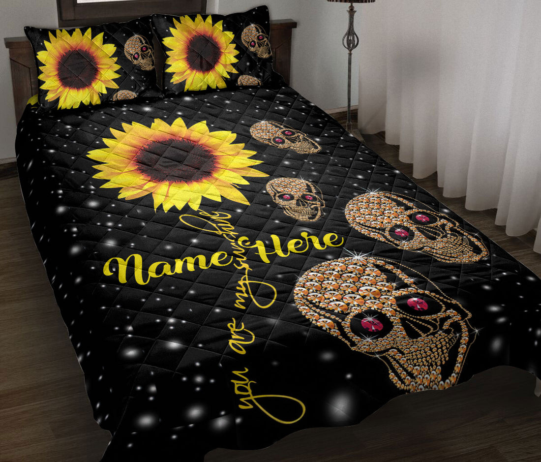 Ohaprints-Quilt-Bed-Set-Pillowcase-Skull-Sunflower-Floral-Yellow-&-Black-Pattern-Custom-Personalized-Name-Blanket-Bedspread-Bedding-771-Throw (55'' x 60'')