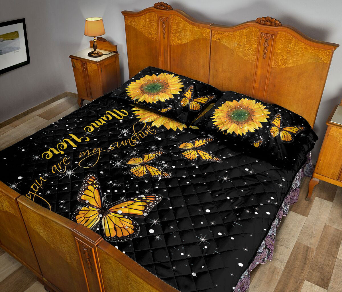 Ohaprints-Quilt-Bed-Set-Pillowcase-Butterfly-Sunflower-Floral-Yellow-&-Black-Pattern-Custom-Personalized-Name-Blanket-Bedspread-Bedding-1883-Queen (80'' x 90'')