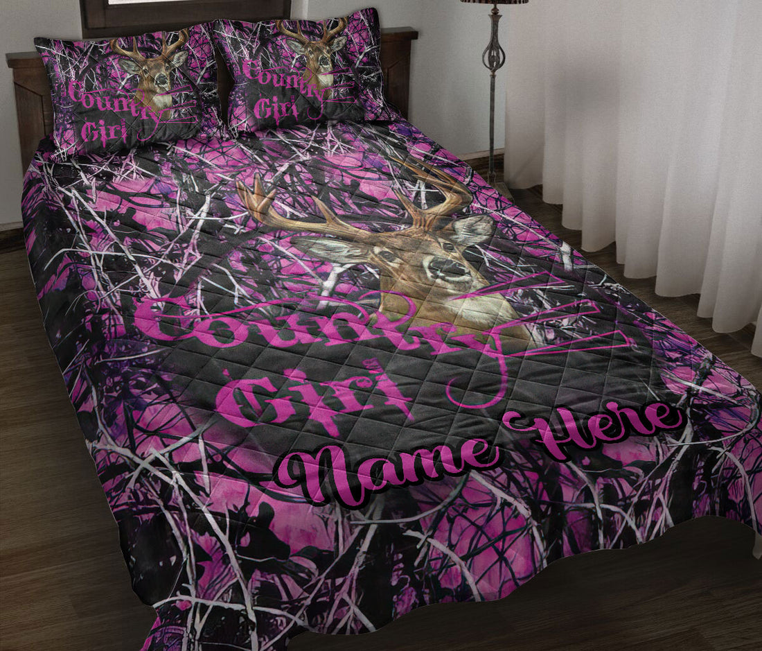 Ohaprints-Quilt-Bed-Set-Pillowcase-Country-Girl-Love-Deer-Hunting-Pink-Pattern-Custom-Personalized-Name-Blanket-Bedspread-Bedding-1250-Throw (55'' x 60'')