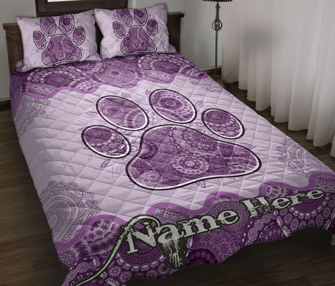 Ohaprints-Quilt-Bed-Set-Pillowcase-Dog-Cat-Paw-Purple-Mandala-Floral-Gift-For-Pet-Lover-Custom-Personalized-Name-Blanket-Bedspread-Bedding-2257-Throw (55'' x 60'')