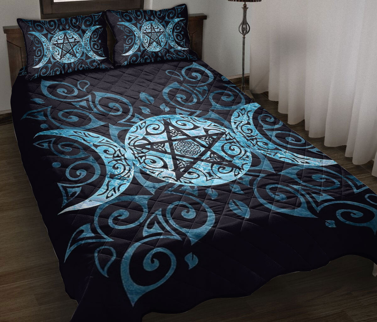 Ohaprints-Quilt-Bed-Set-Pillowcase-Wicca-Triple-Moon-Night-Witch-Witchcraft-Mystery-Blue-Pattern-Unique-Gift-Blanket-Bedspread-Bedding-2029-Throw (55'' x 60'')