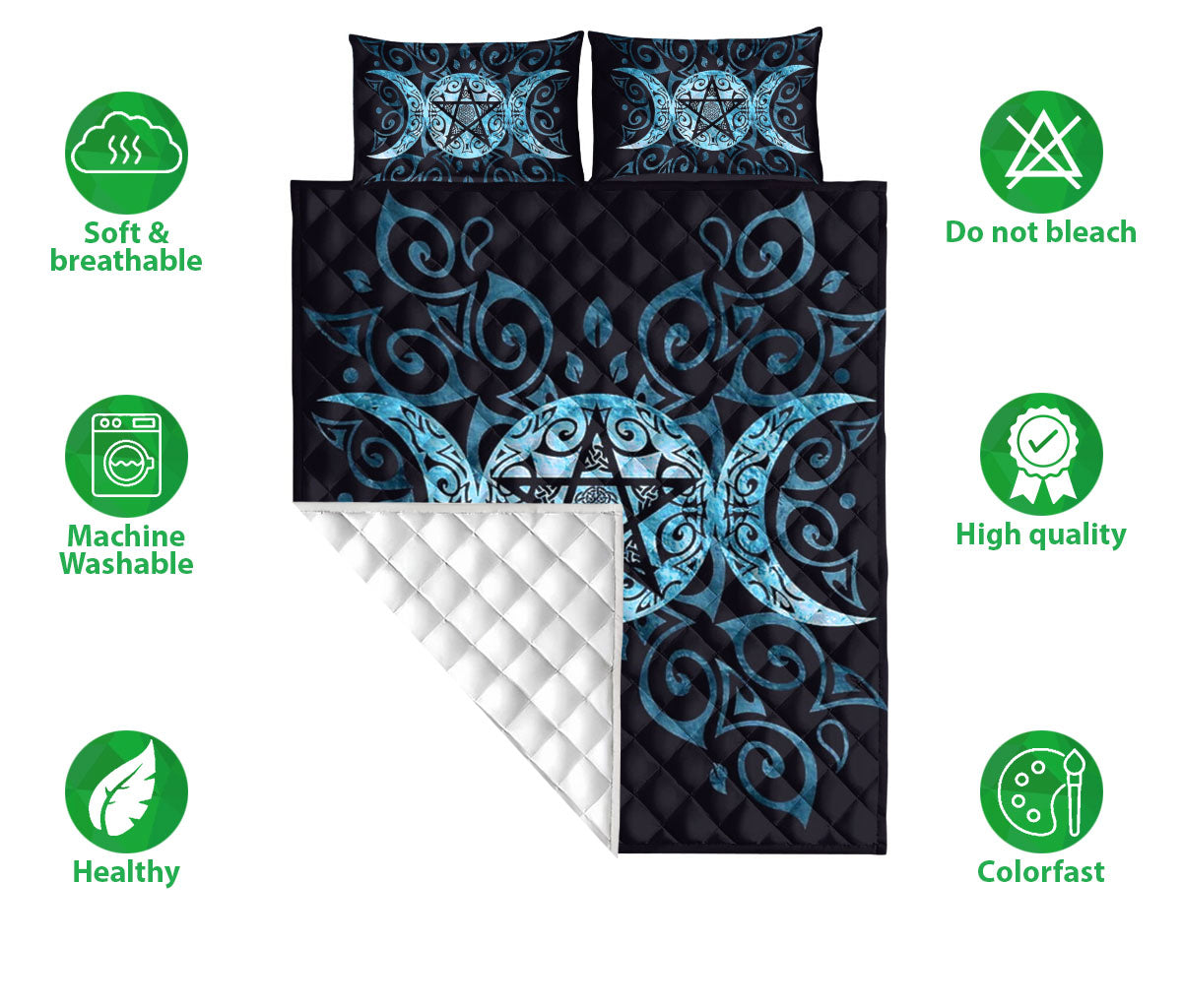 Ohaprints-Quilt-Bed-Set-Pillowcase-Wicca-Triple-Moon-Night-Witch-Witchcraft-Mystery-Blue-Pattern-Unique-Gift-Blanket-Bedspread-Bedding-2029-Double (70'' x 80'')