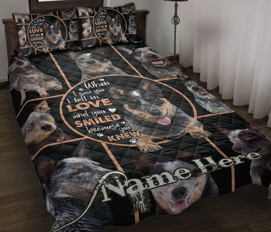 Ohaprints-Quilt-Bed-Set-Pillowcase-Blue-Heeler-Dog-Frame-Patchwork-Floral-Pattern-Custom-Personalized-Name-Blanket-Bedspread-Bedding-2623-Throw (55'' x 60'')