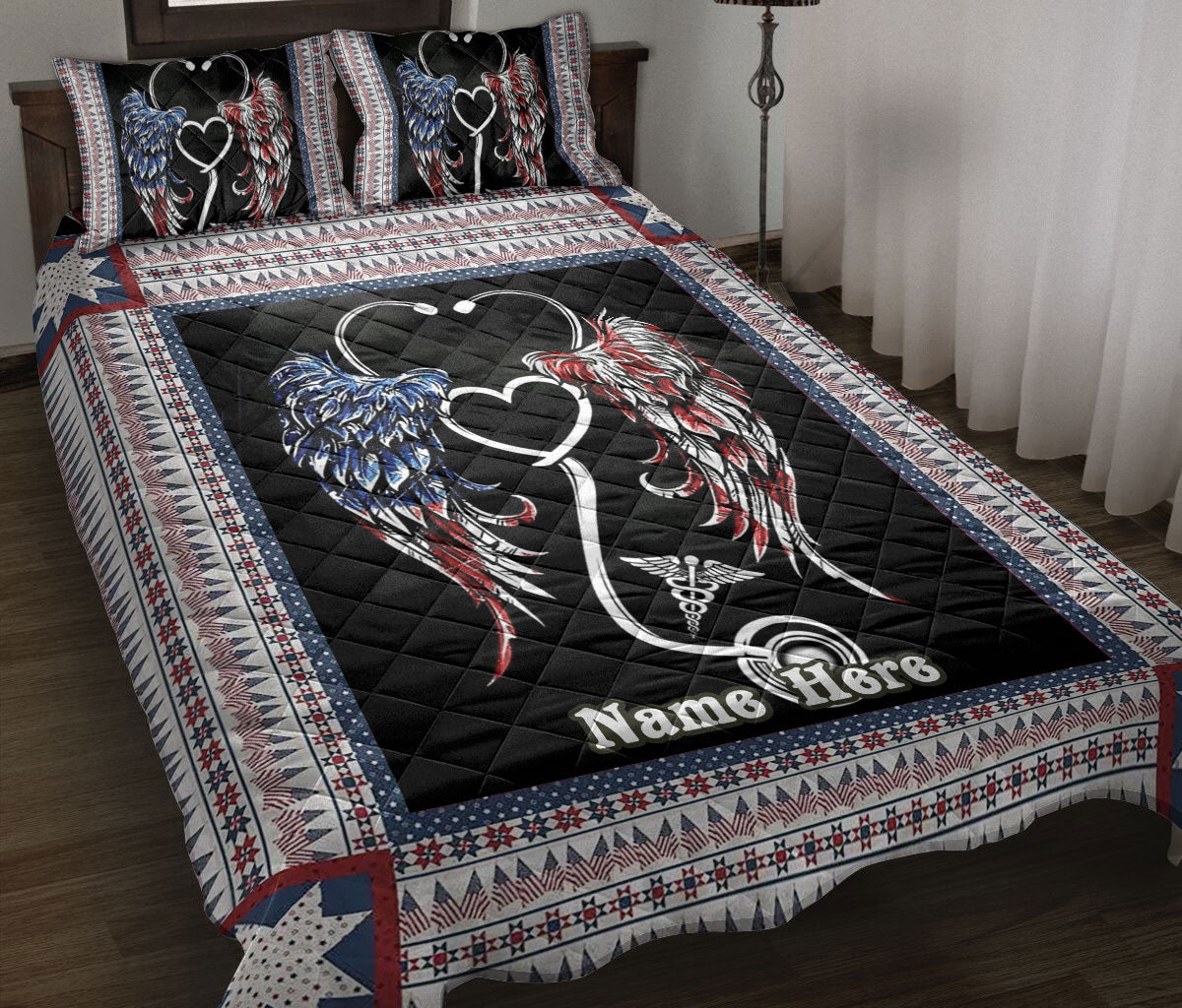 Ohaprints-Quilt-Bed-Set-Pillowcase-Nurse-American-Us-Flag-Patriotic-4-Of-July-Gift-Custom-Personalized-Name-Blanket-Bedspread-Bedding-1193-Throw (55'' x 60'')